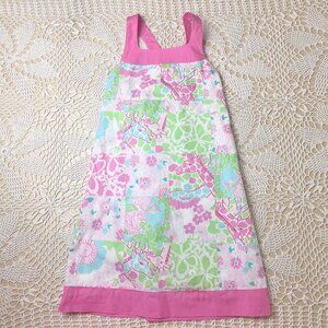Lilly Pulitzer Girls 7 Years Giraffe Patchwork Green Pink Halter Midi Dress